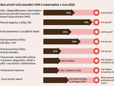 Obr. 5 – stav plnění cílů zasedání OSN o tuberkulóze v roce 2023 [14]
