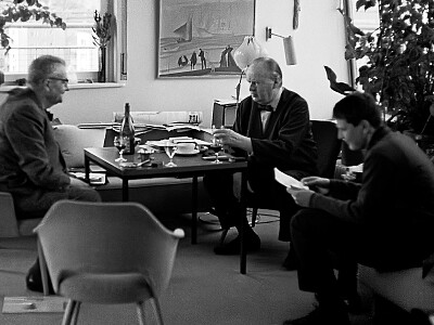 Lubomír Šlapeta, Hans Scharoun a Vladimír Šlapeta v Západním Berlíně, 10. 3. 1967 (foto: Ivan Šlapeta)