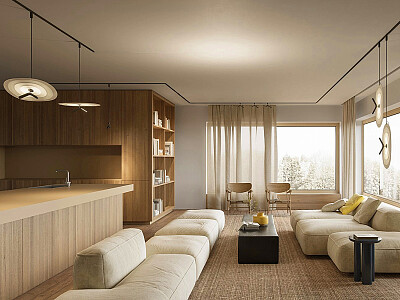 Obr. 7 – Luceplan – Alibel, design: Alessandro Zambelli; řada závěsných, stropních nebo nástěnných svítidel do lišty pro přímé a nepřímé osvětlení s odrazem světla o stínidlo (vodorovné nebo svislé); 2–9 W LED, 2 700 K, 3 000 K, CRI 90.