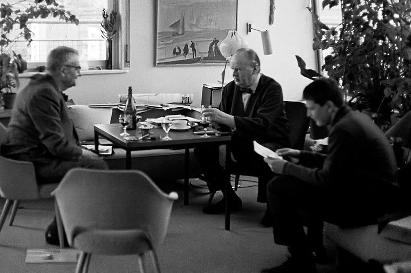 Lubomír Šlapeta, Hans Scharoun a&nbsp;Vladimír Šlapeta v&nbsp;Západním Berlíně, 10. 3. 1967 (foto: Ivan Šlapeta)